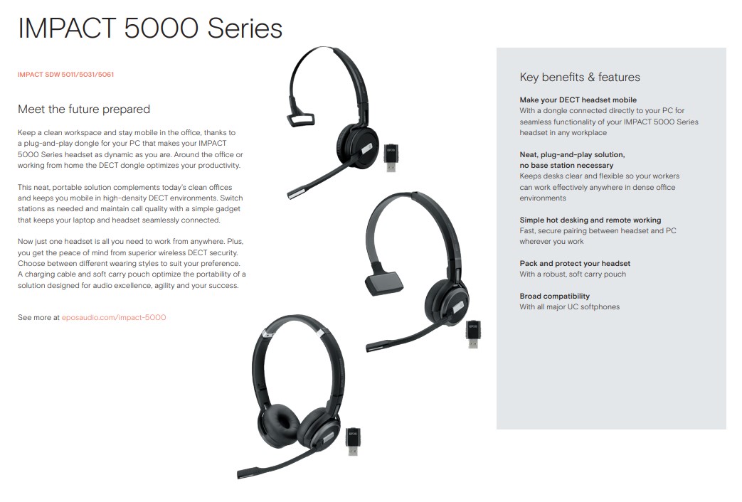  EPOS Impact D 30 USB ML - Wireless DECT Dual Ear Headset for a  Direct Connection to a PC/Softphone, Black : Electronics