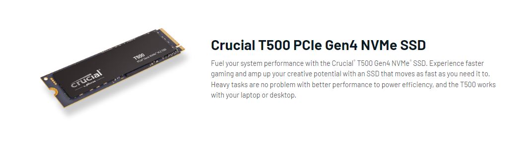 Crucial T500 2TB Gen4 NVMe M.2 Internal Gaming SSD, Up to 7400MB/s