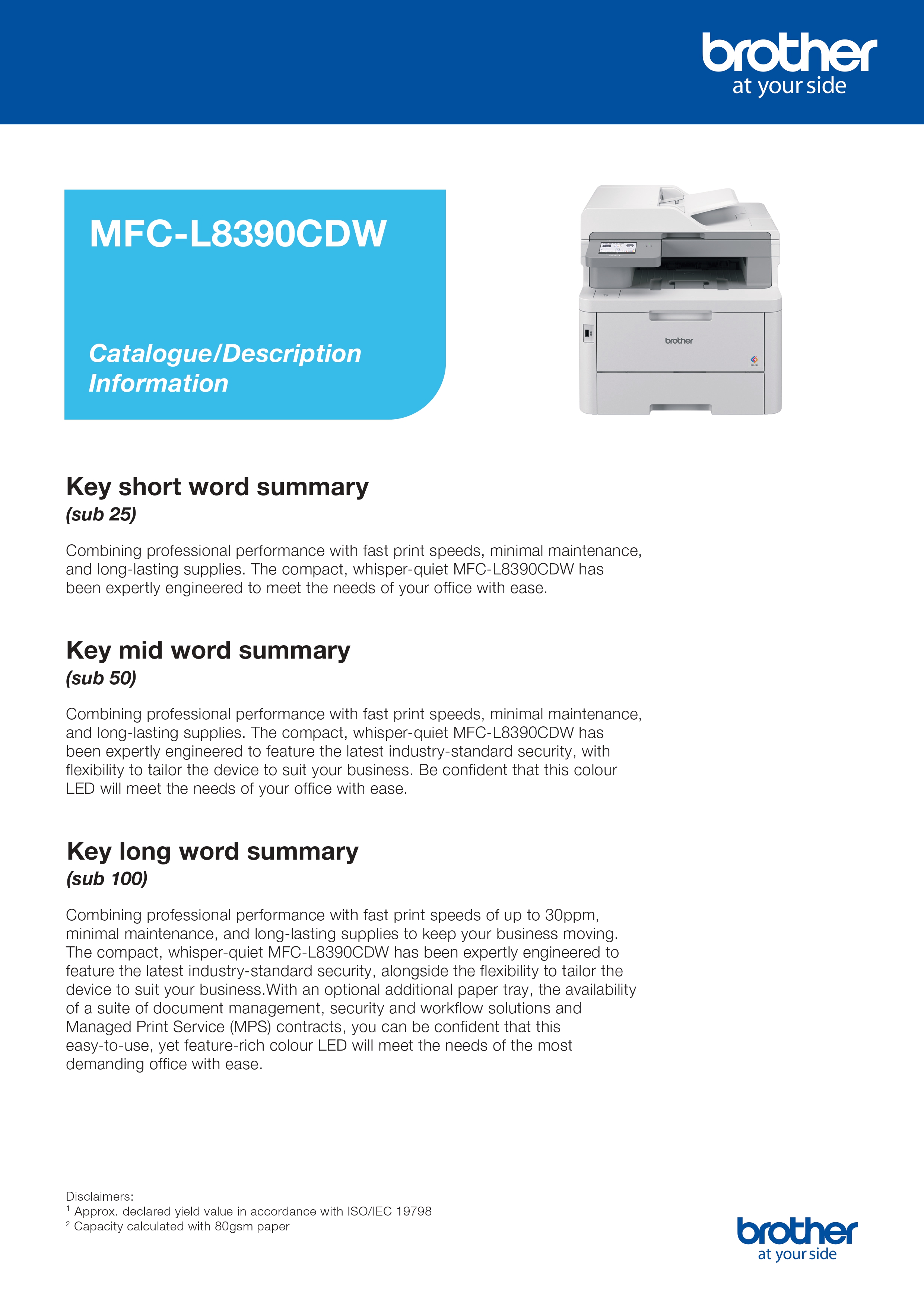 MFC-L8390CDW *NEW*Compact Colour Laser Multi-Function Centre