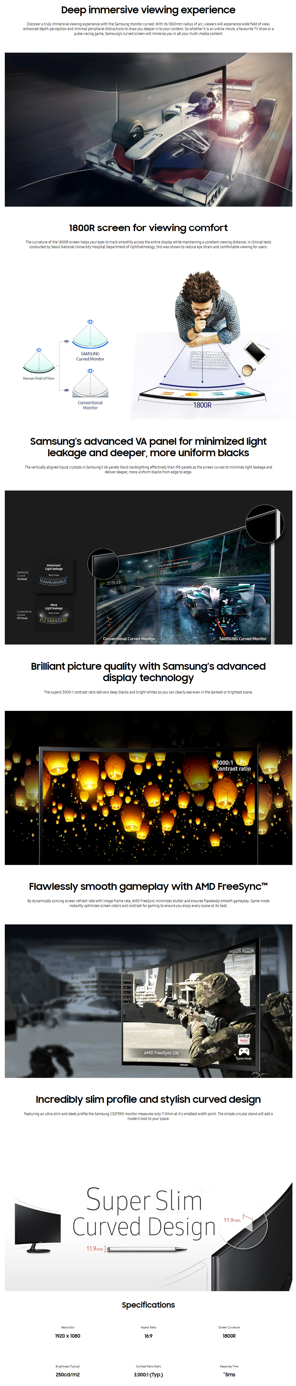 Samsung F390 23.8"/24" 60Hz FreeSync FHD 16:9 Curved Monitor