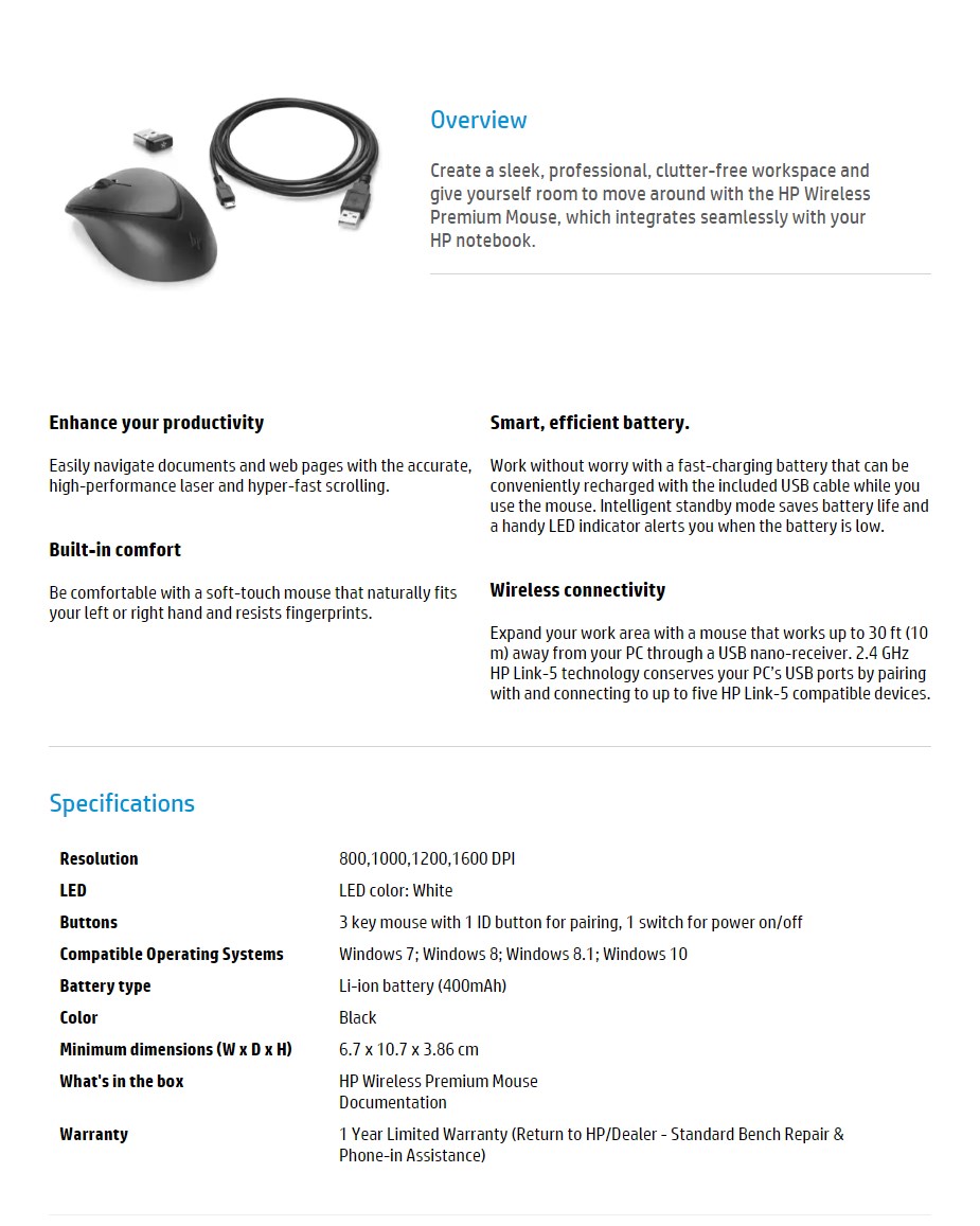 HP Wireless Premium Mouse - Desktop Overview 1